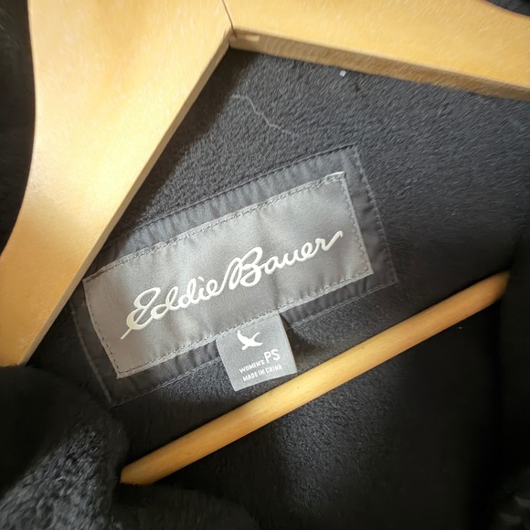 Eddie Bauer Womens Small Petite Black Down Lodge Hooded Duffle Coat Warm Winter - Picture 14 of 15